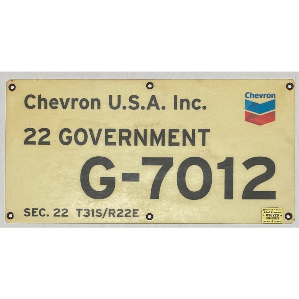 Vintage CHEVRON Government Kern County CA Lease Fiberglass Sign Gas Oil Field